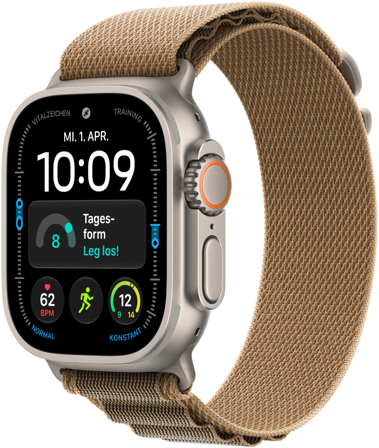 Apple Watch Ultra 4 (49mm) GPS+5G Smartwatch Titan mit Alpine Loop Armband (S) natur/wüstensand
