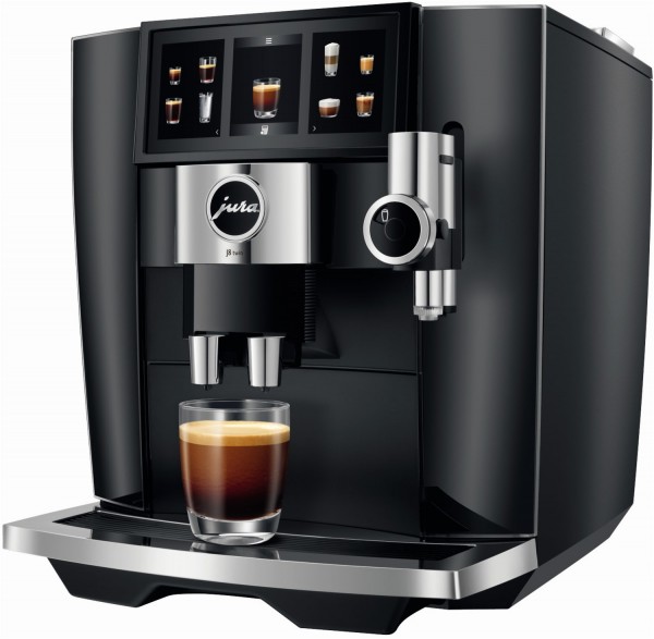 J8 twin Kaffee-Vollautomat Diamond Black (EA), Latte Macchiato/Cappuccino/Milchkaffee, Stahl-Kegel-Mahlwerk, 15 bar, 1,9 l, schwarz, Apps ladbar