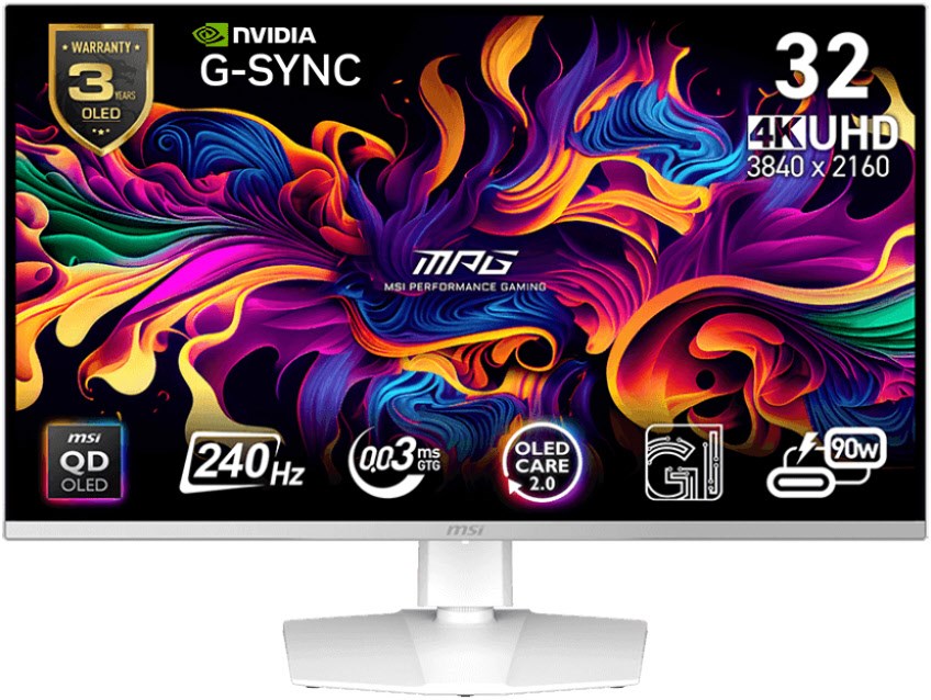MPG 321URXWDE QD-OLED 80 cm (32") Gaming Monitor weiß, Widescreen 4K UHD (3840x2160), 0,03 ms Reaktionszeit
