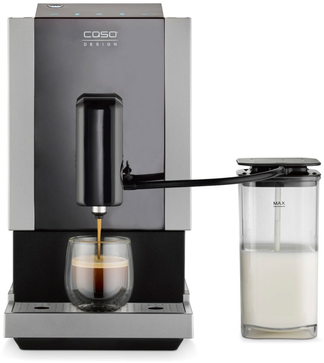 Cafe Crema Touch Kaffee-Vollautomat schwarz/silber, Milchbehälter, Latte Macchiato/Cappuccino, Stahl-Kegel-Mahlwerk, 19 bar, 1,2 l