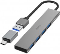 USB-Hub 4 Ports USB 3.2 Gen1 inkl. USB-C-Adapter grau