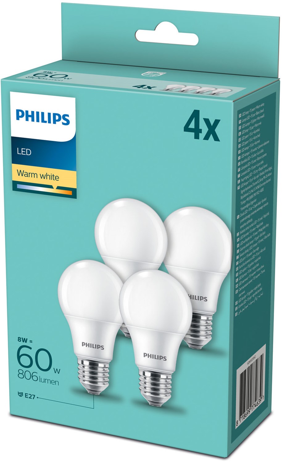 Philips LED 60W A60 E27 WW FR ND 4er Pack LED-Leuchtmittel / F 