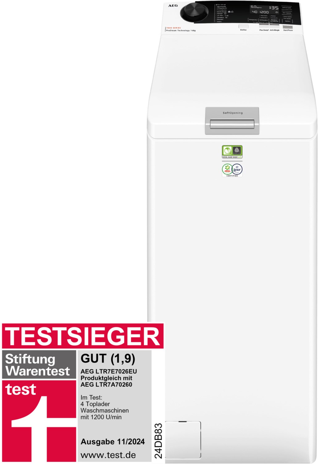Lavamat LTR7E70378 Waschmaschine-Toplader weiß, 7 kg, 1300 U/min, 79 dBA