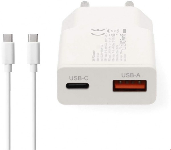WCHA30WTUC GaN Netzladegerät (30W) USB, USB-C inkl. USB-C Kabel (1,5m) weiß