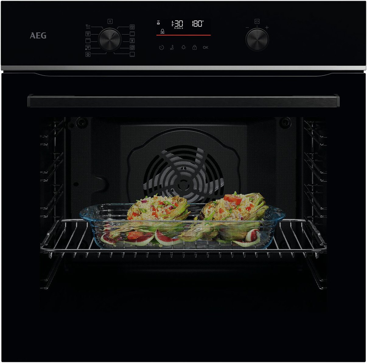 TU5PB41FSB Einbaubackofen schwarz, 72 l, Pizza-Stufe, schnelles Vorheizen, Heißluftgrill, pyrolytische Selbstreinigung, 59,4 cm breit, A++, Serie 5000