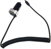 Kfz-Lader Micro-USB + USB Port schwarz/silber