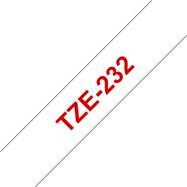 TZE-232 Schriftband lamin. (12mm) weiß/rot
