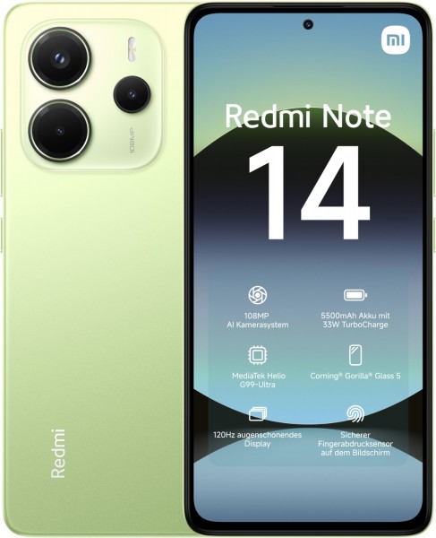 Xiaomi Redmi Note 14 (6GB+128GB) Smartphone lime green | EURONICS