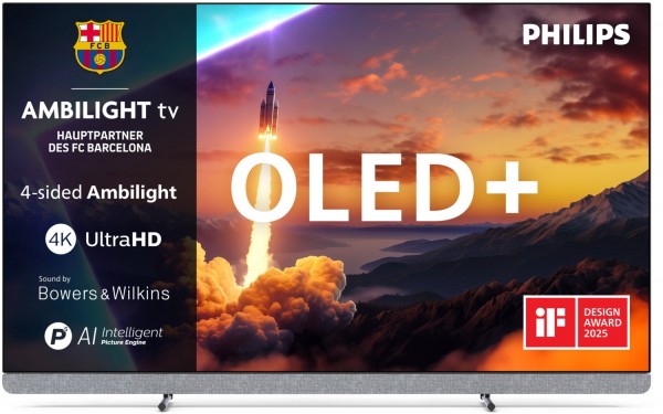 55OLED910/12 139 cm (55") OLED+ Ambilight TV metall, 4K Ultra HD, Smart-TV, 120 Hz, DVB-T2/DVB-C/DVB-S2, Sprachsteuerung