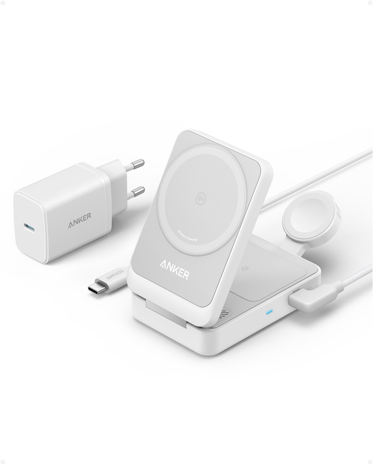 Anker Prime 3-in-1 MagGo Zusammenklappbares kabelloses Ladegerät 15 W Weiß