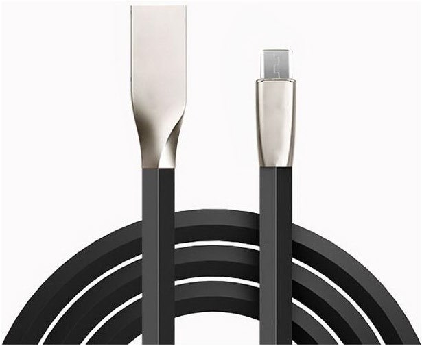 Daten-/Ladekabel Metall Plug USB>Micro (3m) schwarz/silber