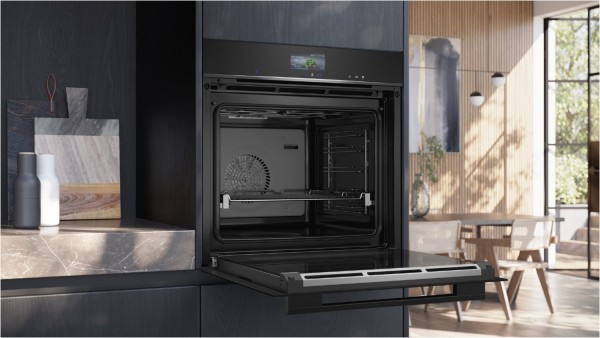 HS736GDB1 Elektro-Backofen mit Dampfgarer schwarz, 71 l, Pizza-Stufe, schnelles Vorheizen, Hefeteig-Gärstufe, Rückwand katalytisch beschichtet