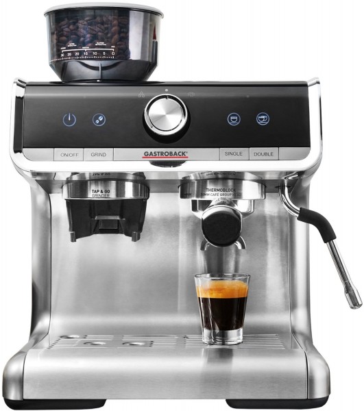 Design Espresso Barista Pro Siebträgermaschine edelstahl/schwarz, Milchbehälter, 15 bar, 2,8 l