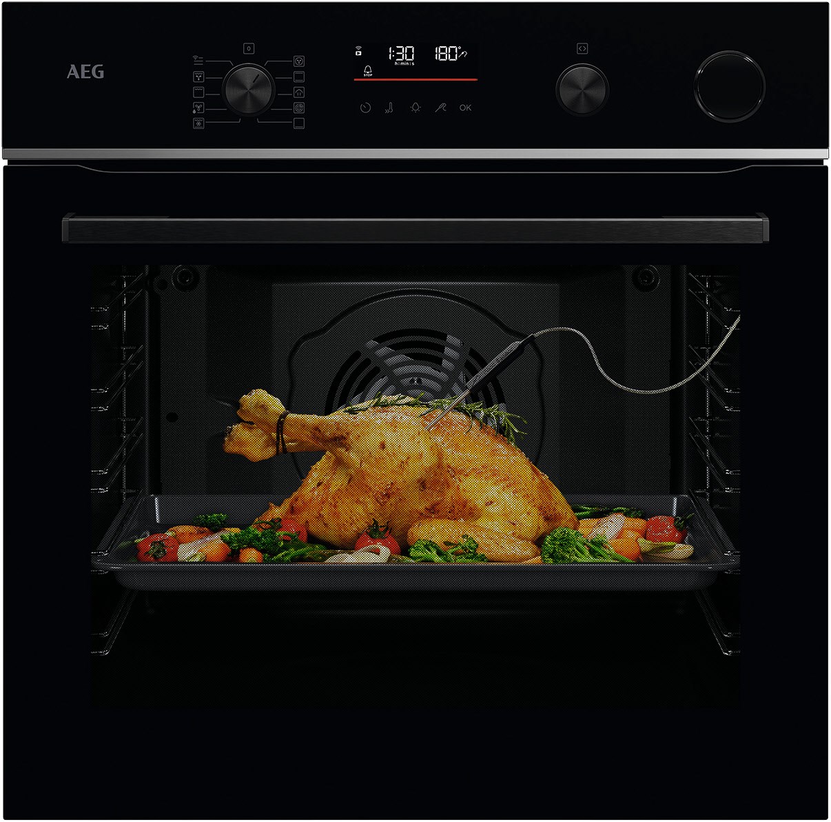 TR6PB501SB Elektro-Backofen mit Dampfgarer schwarz, 72 l, Pizza-Stufe, schnelles Vorheizen, Heißluftgrill, WLAN, pyrolytische Selbstreinigung