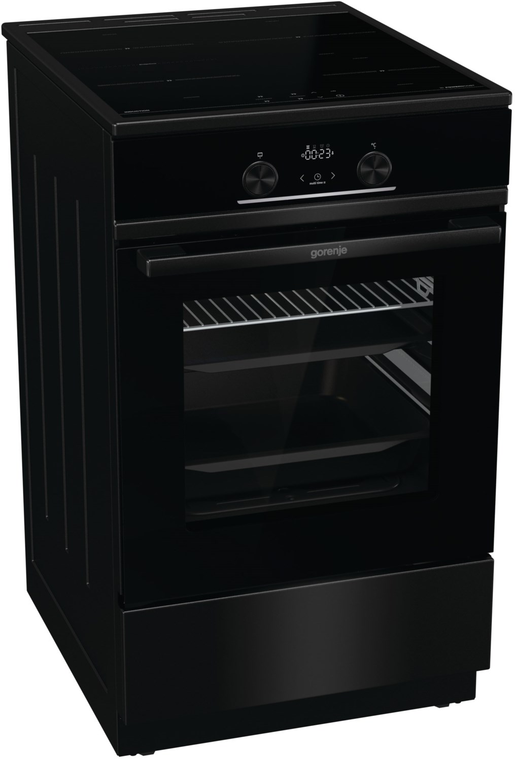 GEIT5C60XPG Stand-Elektroherd mit Induktionsfeld tiefschwarz, 70 l, Pizza-Stufe, schnelles Vorheizen, Rückwand katalytisch beschichtet, 50 cm breit, A