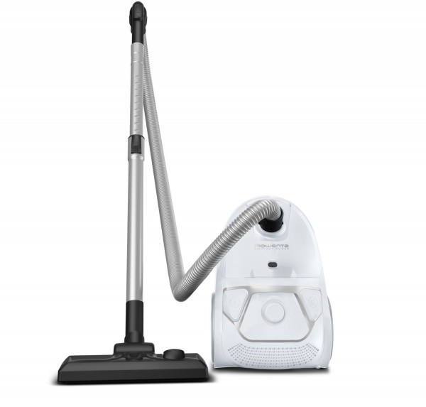 RO3957EA Compact Power Bodenstaubsauger weiß, mit Beutel, 8,8 m Reichweite, Parkett-Bürste