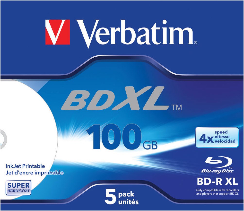 Image of BD-R XL 100 GB* 4x, mit Tintenstrahldrucker großflächig bedruckbar, Jewel Case, 5er-Pack