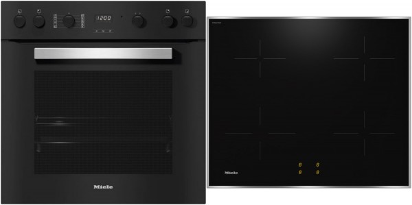 TwinSet Comfort Induktion Herdset mit Induktionskochfeld bestehend aus H 2459 I + KM 7061 FR obsidianschwarz + edelstahl