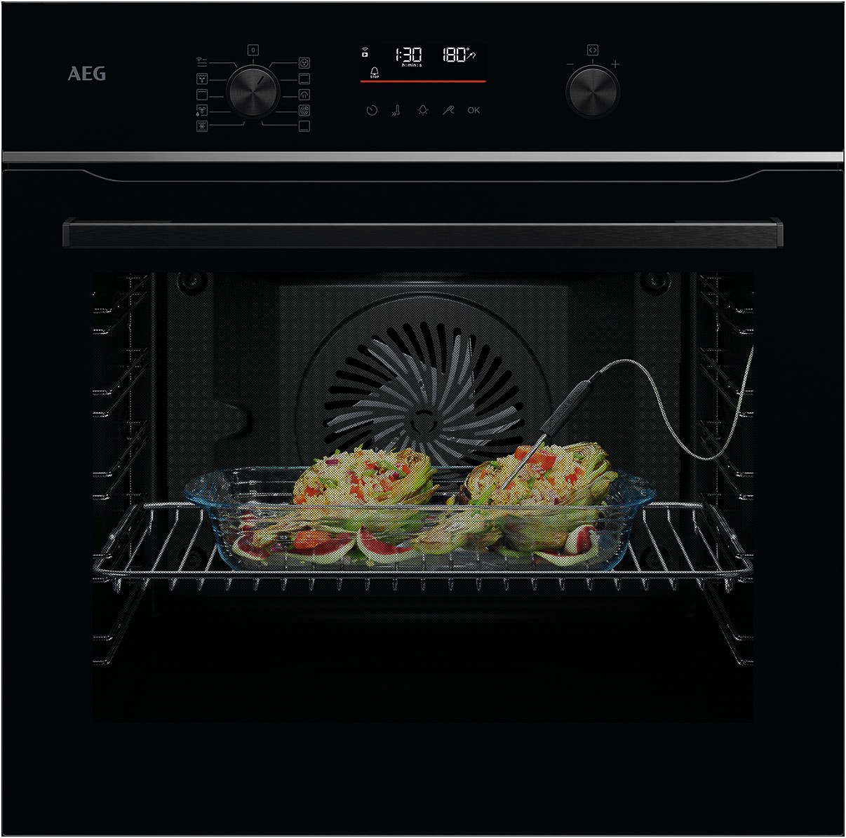 TA5PB53FAB Einbaubackofen schwarz, 71 l, Pizza-Stufe, schnelles Vorheizen, Heißluftgrill, WLAN, pyrolytische Selbstreinigung, 59,5 cm breit, A+