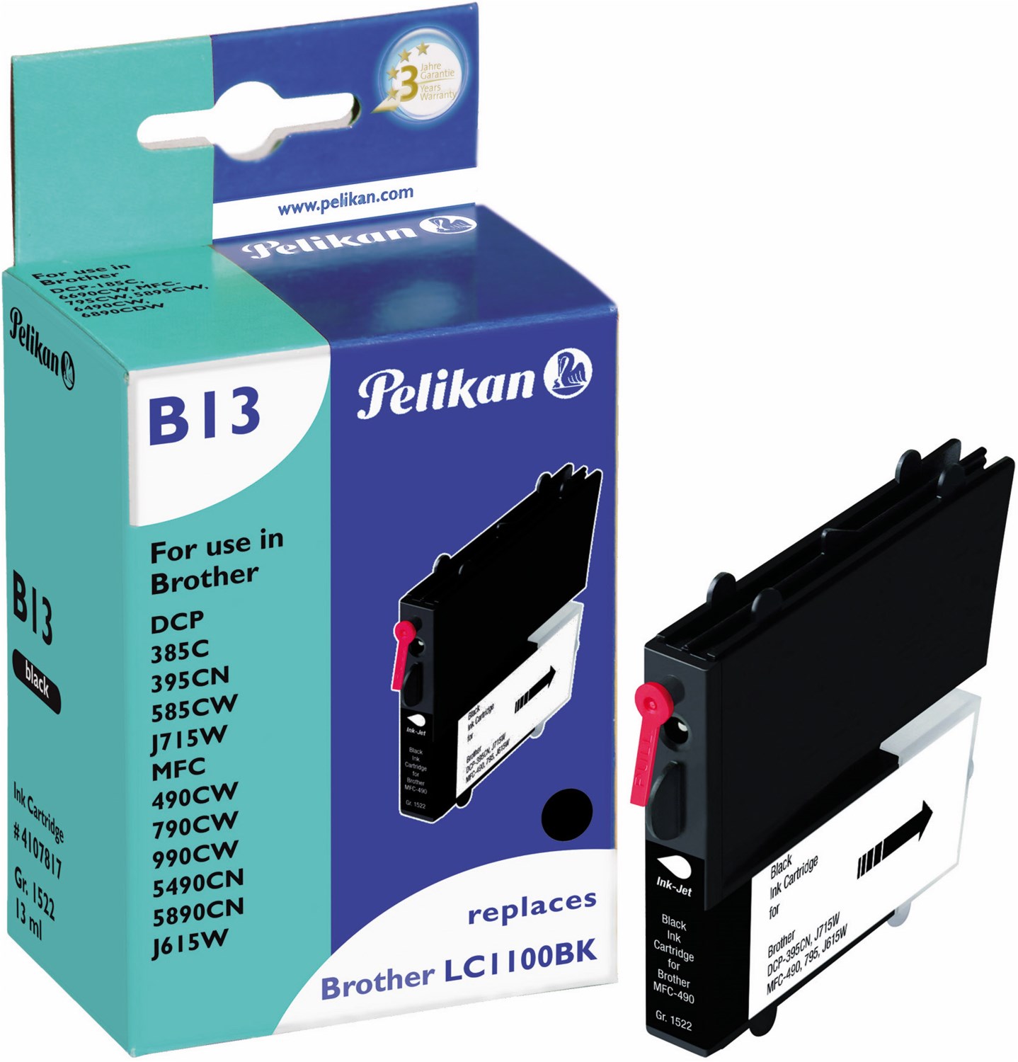 Image of B13 Tintenpatrone ersetzt Brother LC1100BK schwarz
