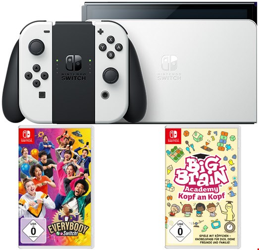 Image of Switch Konsole (OLED-Modell) inkl. Big Brain Academy - Kopf an Kopf + Everybody 1-2 Switch weiß