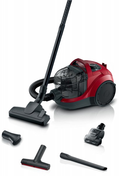 BGS21CAR Beutelloser Bodenstaubsauger cranberry, 10 m Reichweite, Hand-Turbo-Bürste