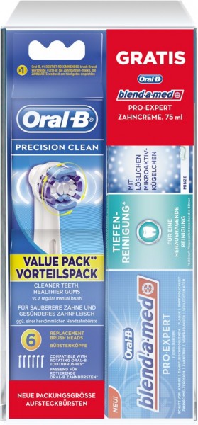 Oral-B EURONICS Clean (6 + Precision weiß Ersatz-Zahnbürsten Aufsteckbürste | blend-a-med Stk.) Pro-Expert