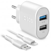 Wand-Ladegerät (10W) 2x USB (1A und 2,1A) weiß