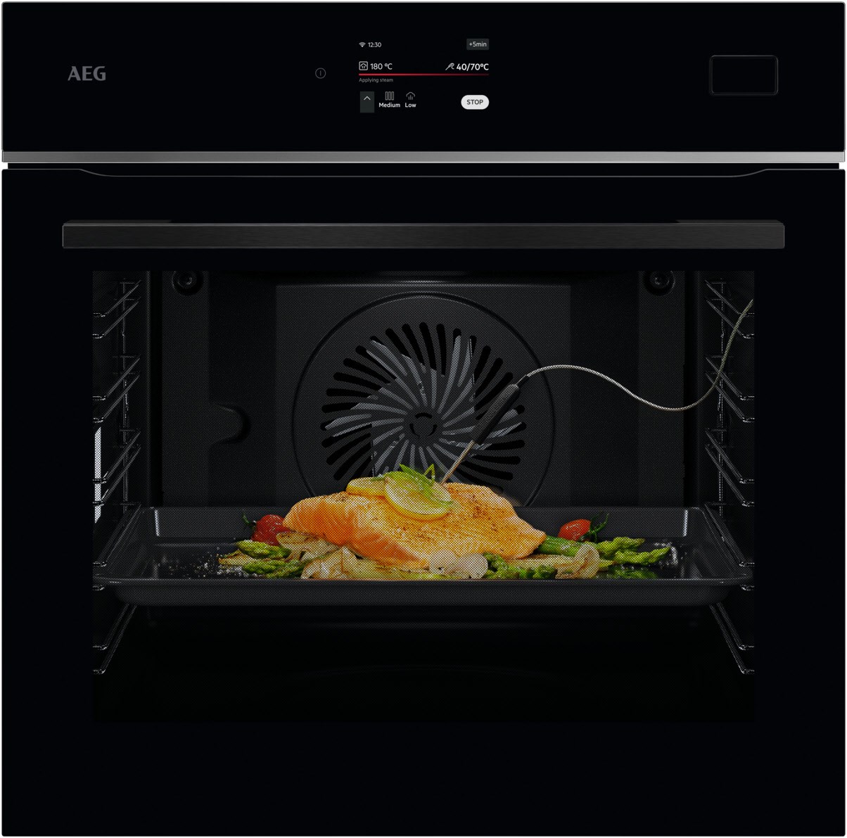 TB8SB73FAB Elektro-Backofen mit Dampfgarer schwarz, 70 l, Pizza-Stufe, Dörren, schnelles Vorheizen, Heißluftgrill, Hefeteig-Gärstufe, Brotback-Stufe