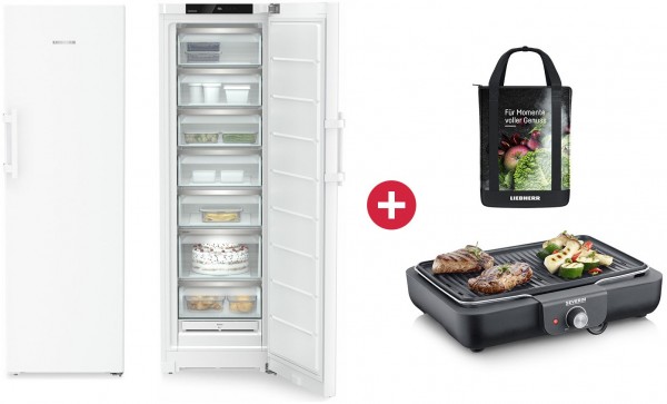 FNd 5237 Gefrierschrank weiß + Dein Geschenk: SEVERIN PG 8556 Tischgrill + Liebherr Kühlrucksack