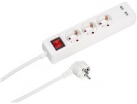 Steckdosenleiste 3fach, 2x USB weiß