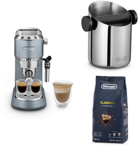 EC 785.AE Dedica Metallics Bundle Siebträgermaschine inkl Knock Box + Classico (250gr.)
