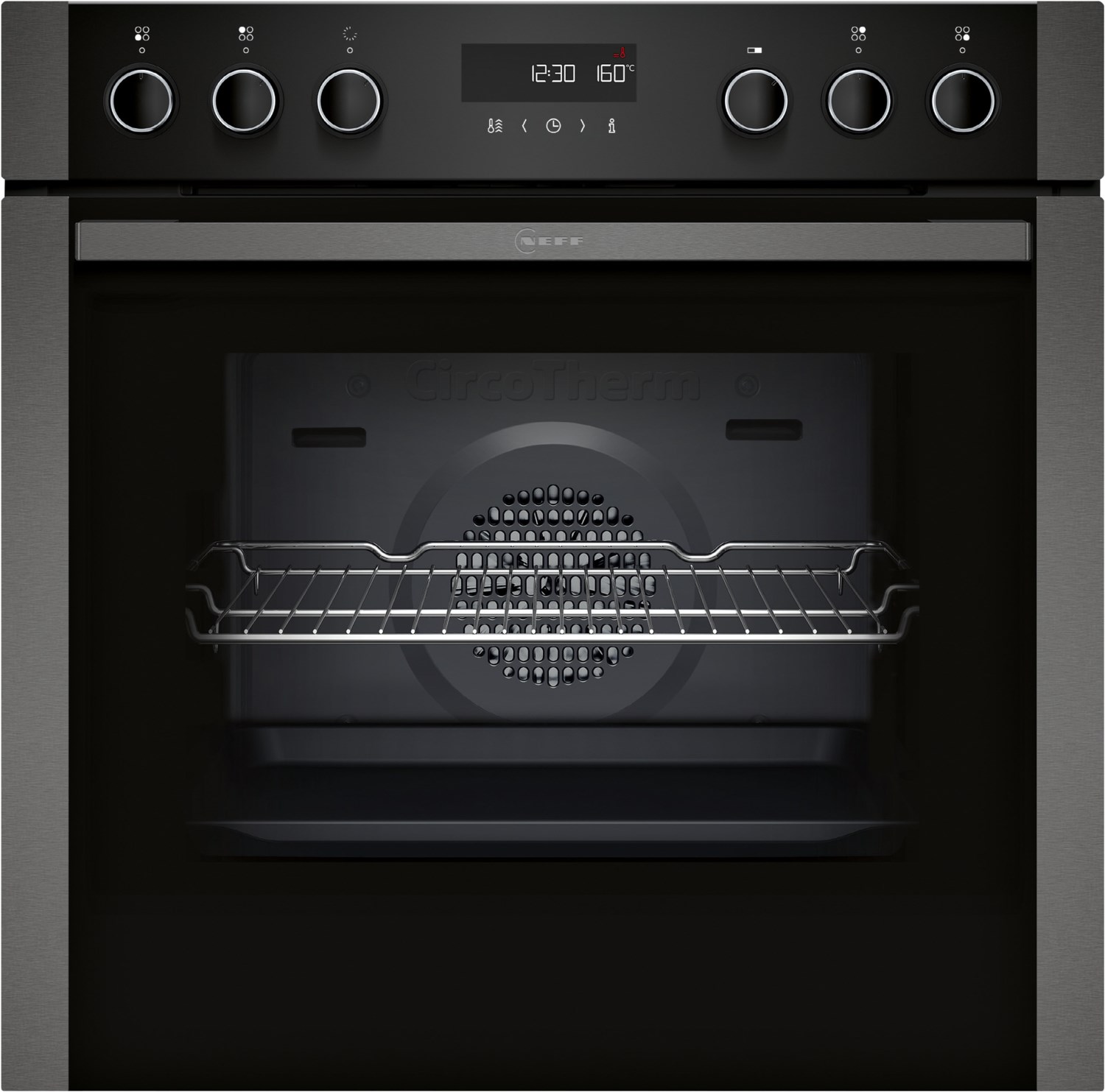 E2ACH7AG3 Einbau Elektro-Herd graphit, 71 l, Pizza-Stufe, schnelles Vorheizen, Brotback-Stufe, 59,4 cm breit, A+, grau