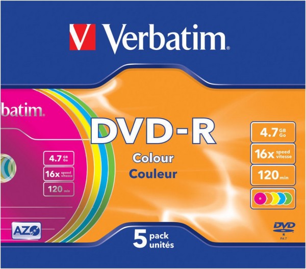 DVD-R AZO 16x 4.7GB (5er Slim Case) Colour Surface
