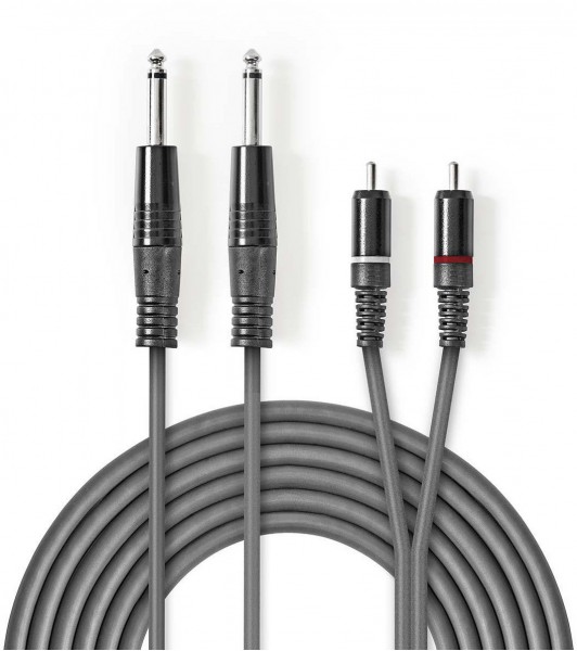 COTH23320GY30 Stereo-Kabel (3m) 2x 6,35-mm-Stecker>2x Cinch-Stecker grau
