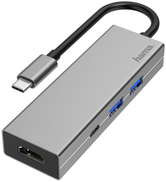 USB-C-Multiport 4 Ports 2x USB-A, USB-C, HDMI grau