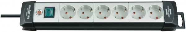 Premium-Line Steckdosenleiste 6-fach (5m) mit Schalter schwarz/grau