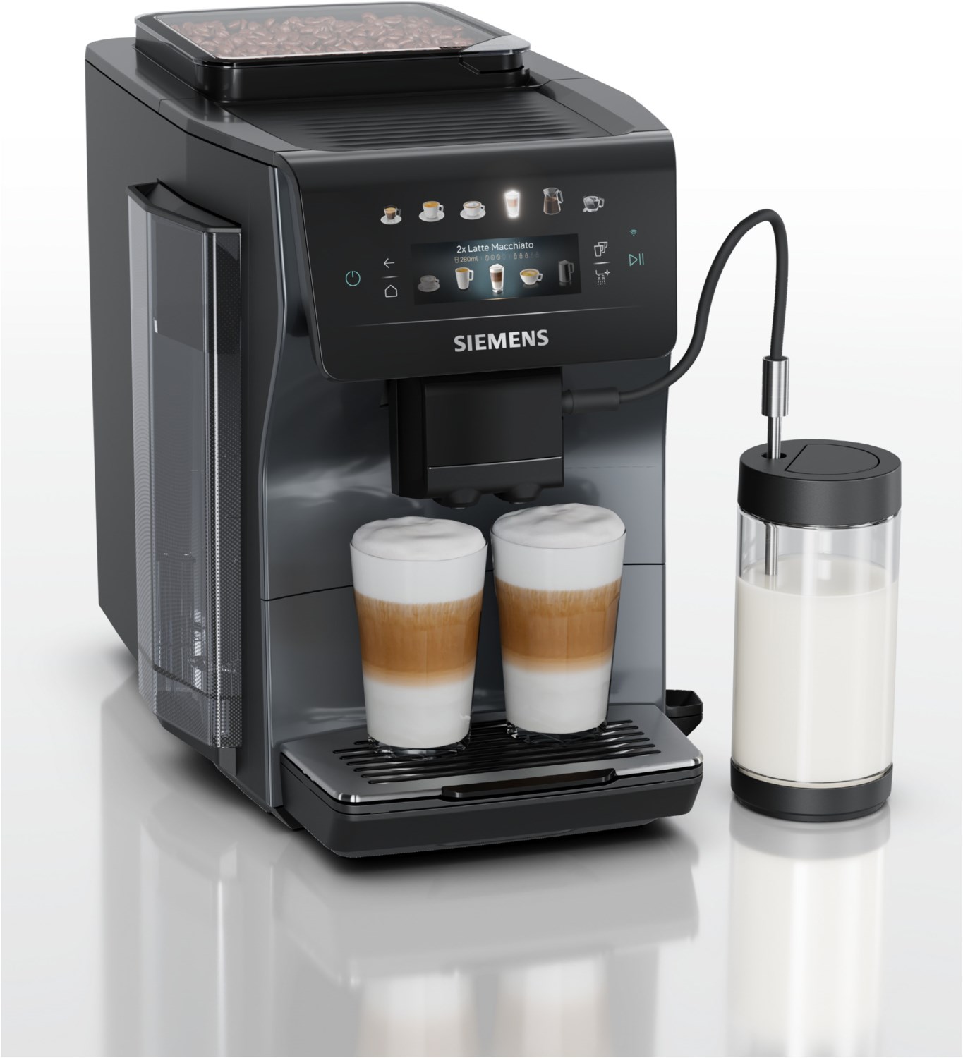 TP603EF6 Kaffee-Vollautomat silber, Milchbehälter, Latte Macchiato/Cappuccino/Milchkaffee, Keramik-Mahlwerk, 15 bar, 1,8 l