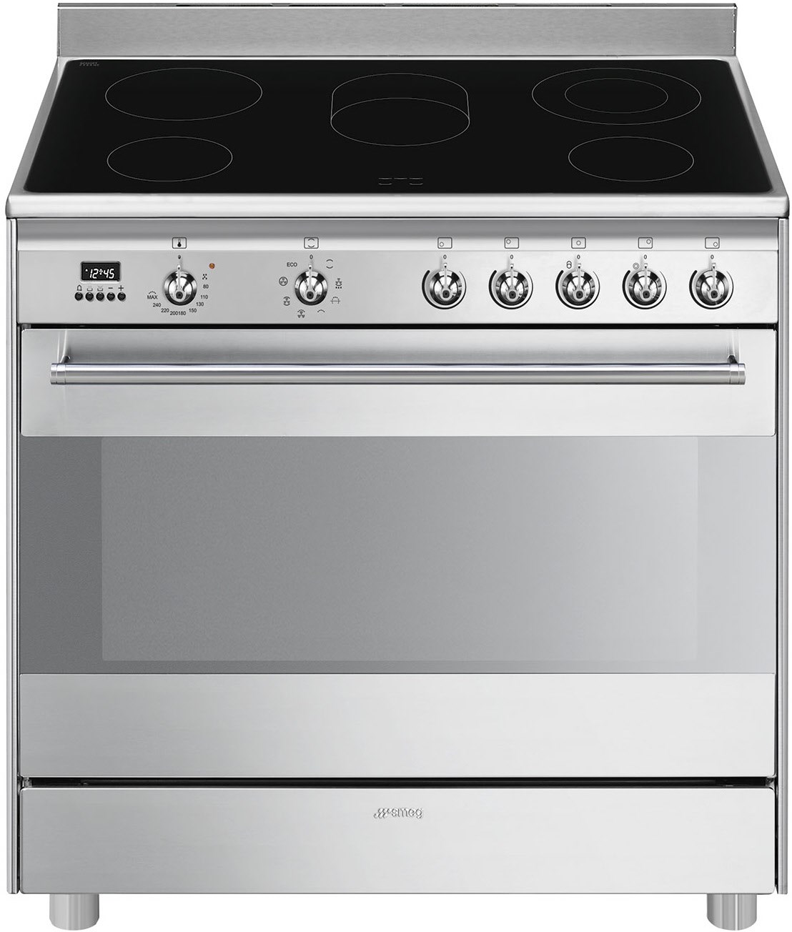 SCD91CMX9 Elektroherd mit Glaskeramikfeld edelstahl, 115 l, 90 cm breit, A, 5 Kochzonen