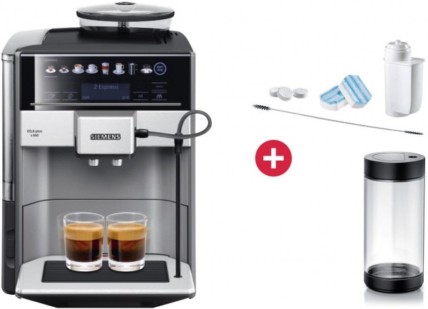 TE655503DE EQ6 plus s500 Kaffee-Vollautomat + Dein Geschenk: TZ80004 Pflegeset &amp; Milchcontainer, Latte Macchiato/Cappuccino/Milchkaffee