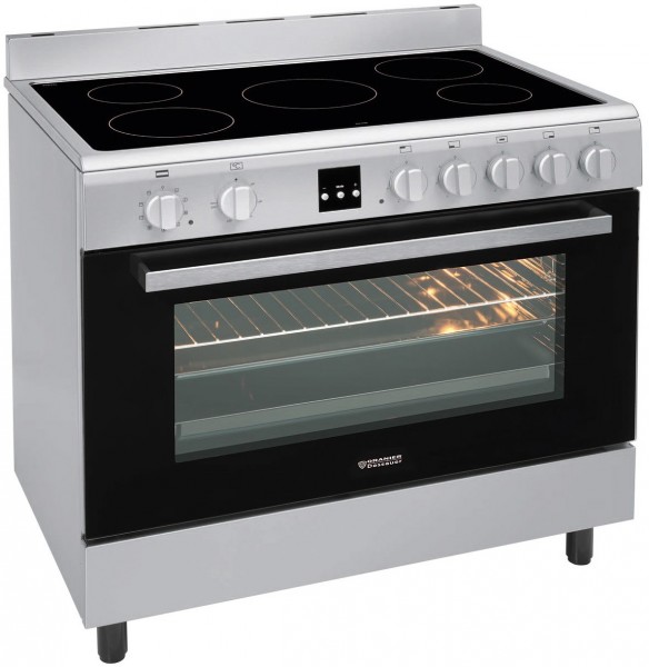 DC 1999 Elektroherd mit Glaskeramikfeld edelstahl, 108 l, Pizza-Stufe, 89 cm breit, A, 5 Kochzonen