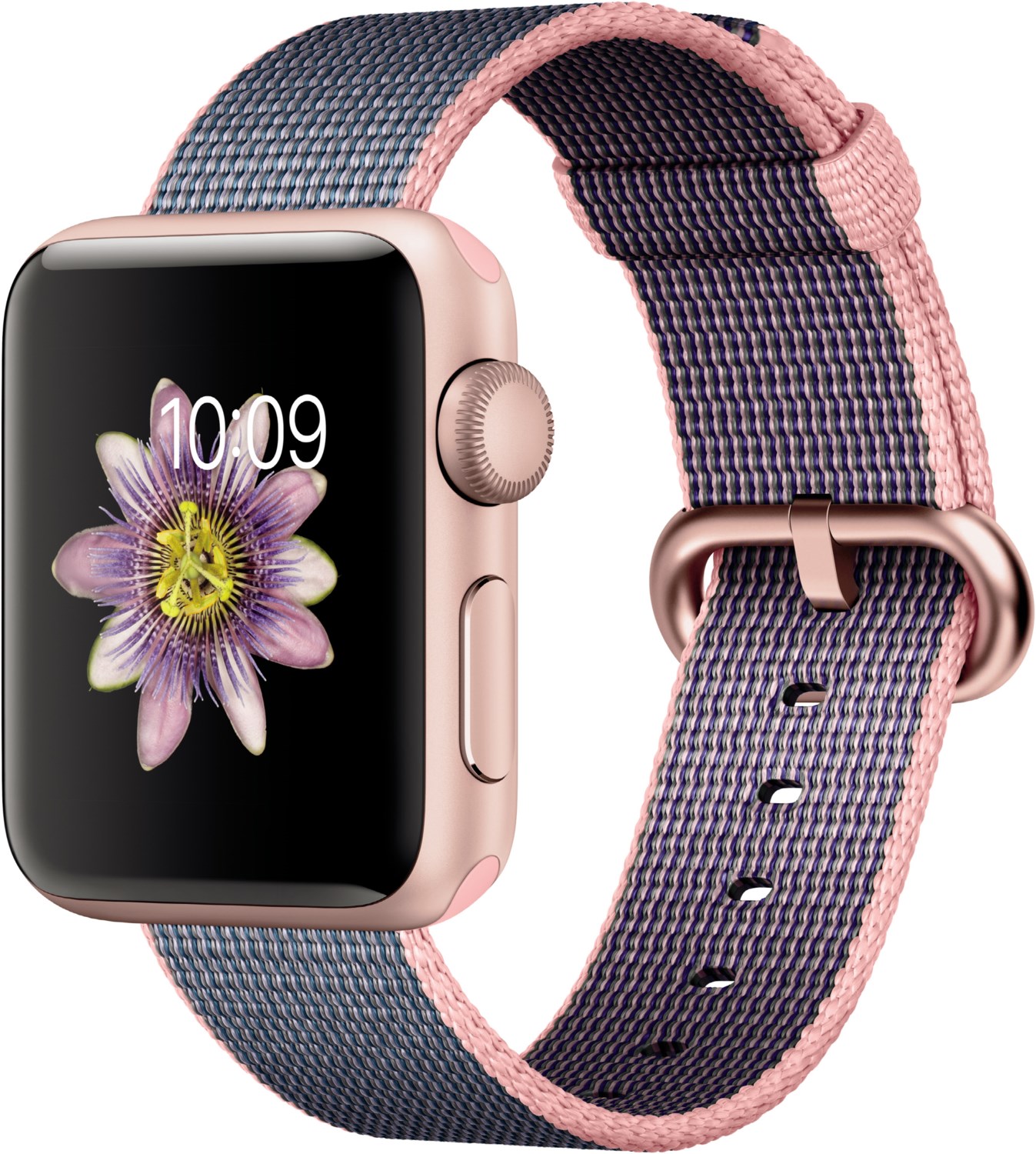 Apple Watch Series 2 38mm mit gewebtem Nylonarmband rosegold hellrosa mitternachtsblau EURONICS