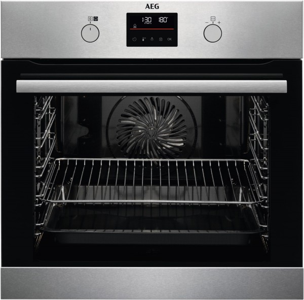 BPB355060M Einbaubackofen edelstahl/cleansteel, 71 l, Pizza-Stufe, Heißluftgrill, pyrolytische Selbstreinigung, 59,5 cm breit, A+