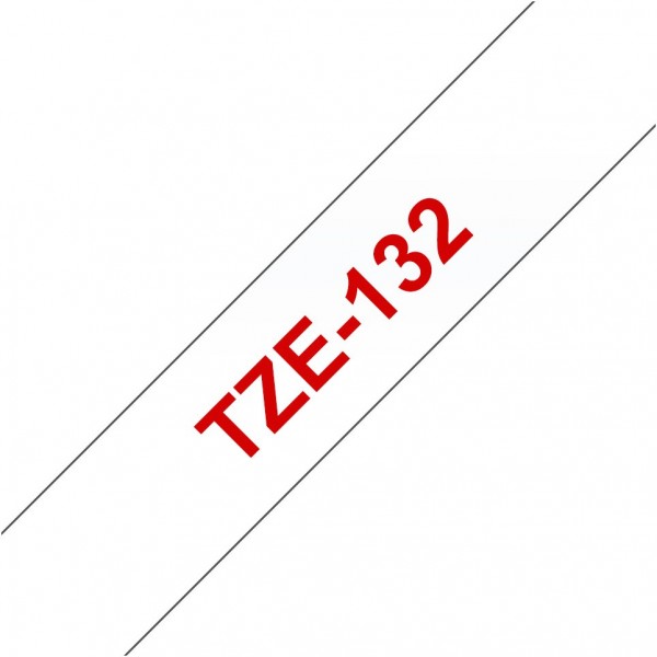 TZE 132 12mm (8m) Schriftband rot/transparent