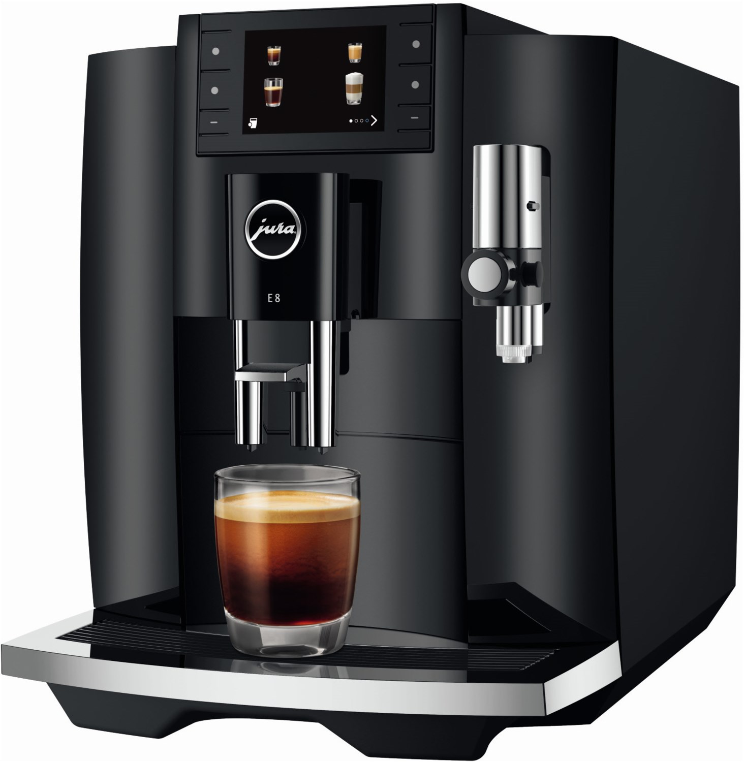 E8 Kaffee-Vollautomat Piano Black (EC), Milchbehälter, 15 bar, 1,9 l, schwarz, Apps ladbar