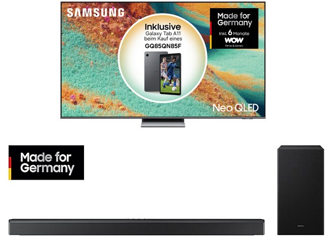GQ85QN85FAU inkl. HW-B760GF 214 cm (85") Neo QLED-TV, 4K Ultra HD, Smart-TV, 144 Hz, DVB-T2/DVB-C/DVB-S2, Sprachsteuerung