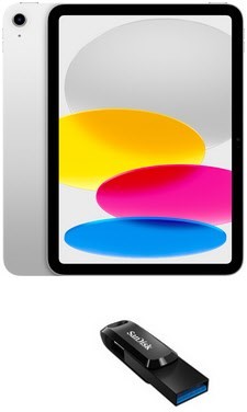 iPad 11" (128GB) WiFi silber inkl. Ultra Dual Drive Go Type-C (128GB), 10 Std. Akku, 12 MP Kamera, inkl. Zubehör: USB-C-Kabel