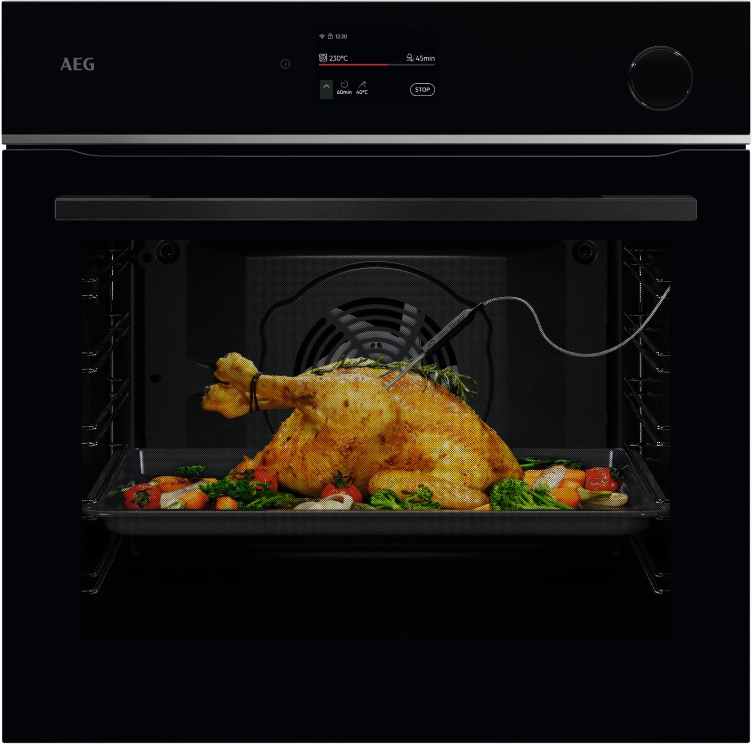 TR7PB73FSB Einbaubackofen schwarz, 72 l, Dörren, schnelles Vorheizen, Heißluftgrill, Hefeteig-Gärstufe, Brotback-Stufe, pyrolytische Selbstreinigung