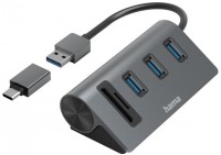 USB-Hub/Kartenleser 5 Ports 3x USB-A inkl. USB-C-Adapter grau/schwarz
