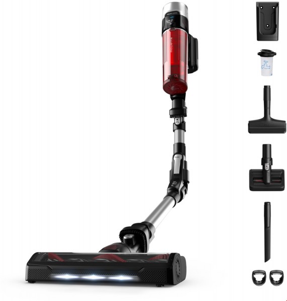 RH2077 XForce Flex 9.60 Animal Akku-Stielstaubsauger rot/schwarz, 45 min Laufzeit, 0,4 l Staubvolumen, Display, Elektro-Bodenbürste, Tierhaar-Düse